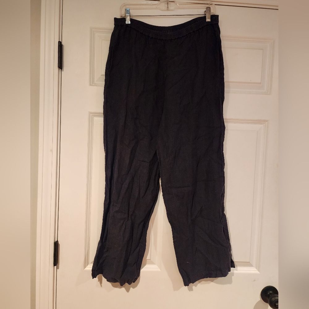 Kiko Comfortable Clothing 100% linen stretchy black wide leg pants S